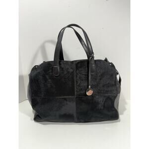 PULICATI Large Black Italian cowhide & leather slouchy tote handbag Luxury READ*